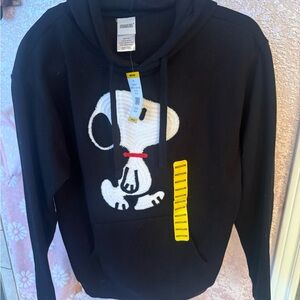 Peanuts Black Hoodie with Snoopy Embroidery